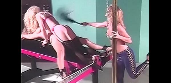  Stockings clad blonde whipped while teasing bound sub
